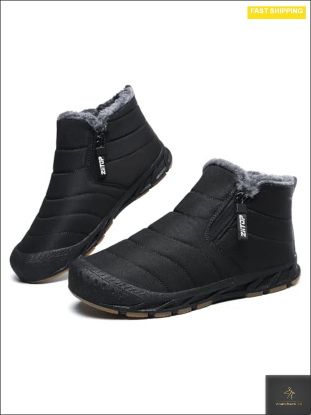 Waterproof Men's Snow Boots Fur Lined Warm Ankle Boots Zipper Slip On Outdoor